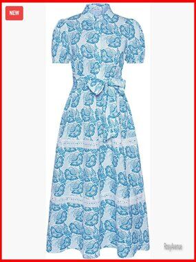 Summer Floral Maxi Dress with Puff Sleeves Tie Belt Pockets